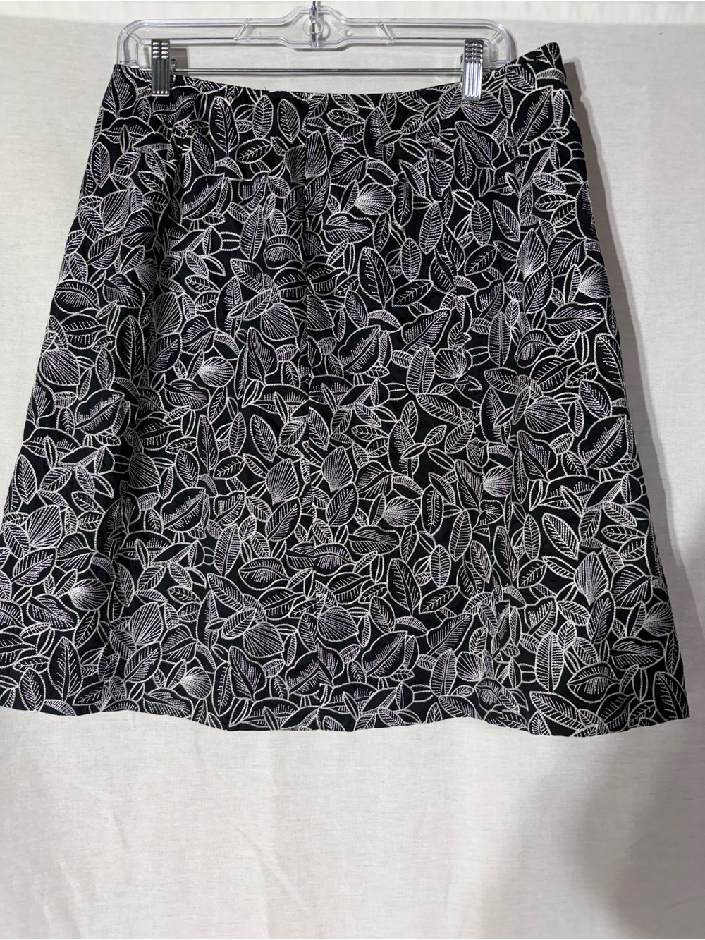 Talbots Black A-Line Skirt with White embroidered Leaf Print Size 12 Petite